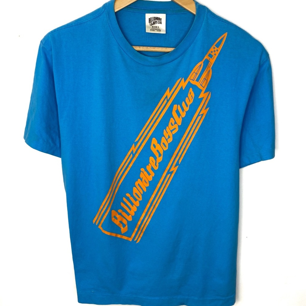 BILLIONAIRE BOYS CLUB Sky Blue Logo Spell Out Single Stitch T Shirt Size Large